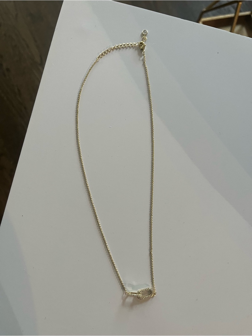 Gold Paperclip Crystal Studded Necklace